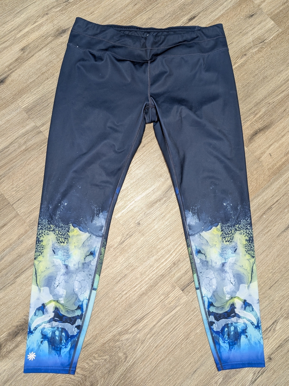 Athleta Mercury Sonar Blue Green Watercolor Yoga Active Run Legging Women's XL